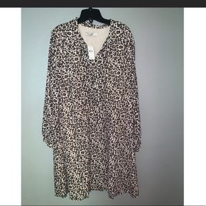 Leopard print a line dress with long sleeves